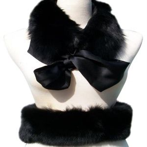 Cache Black Fox Fur Collar Top Pant Capelet Belt